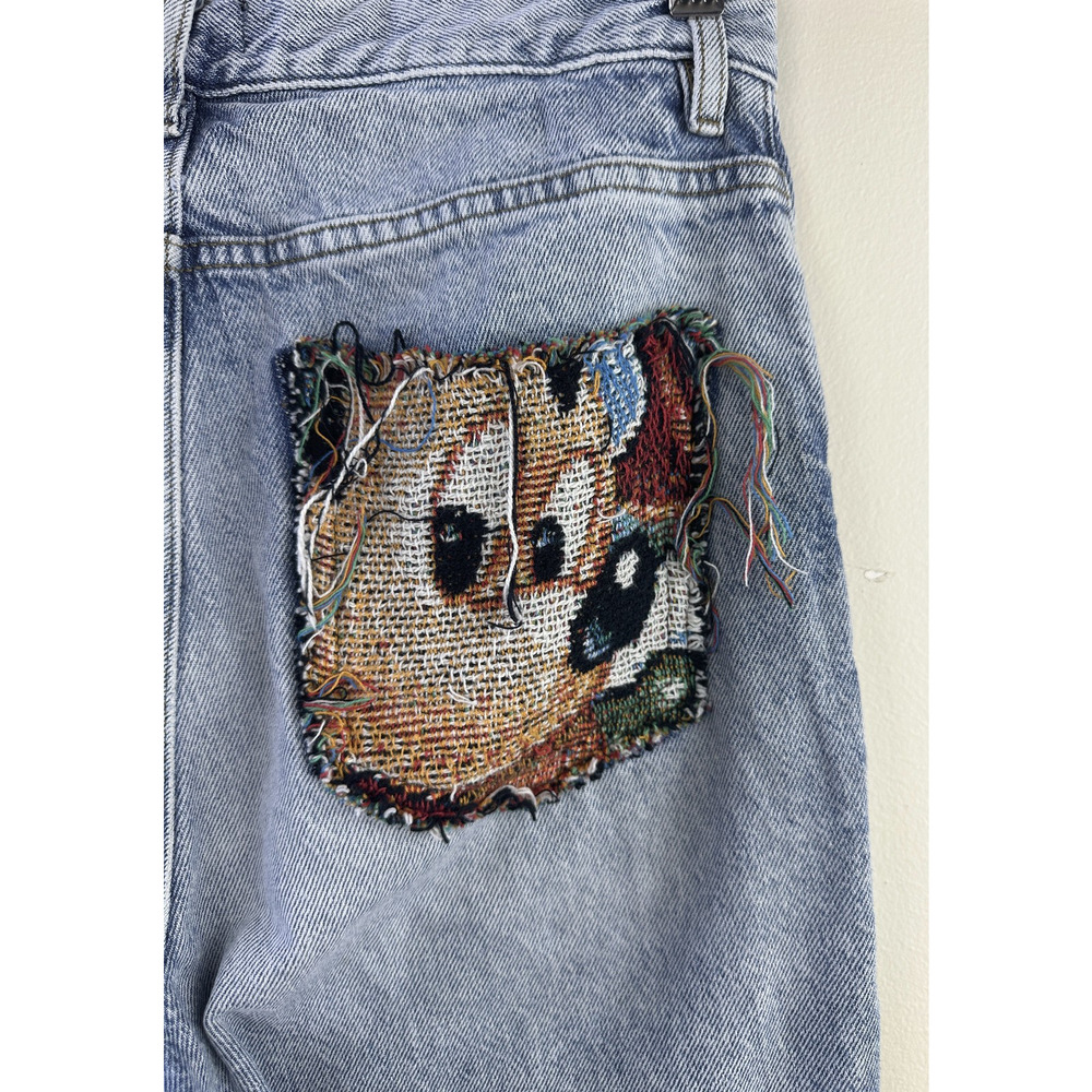 Playboy PacSun Reworked Upcycled Patchwork Denim Jeans Tapestry Boho Women's 27 - Picture 11 of 15
